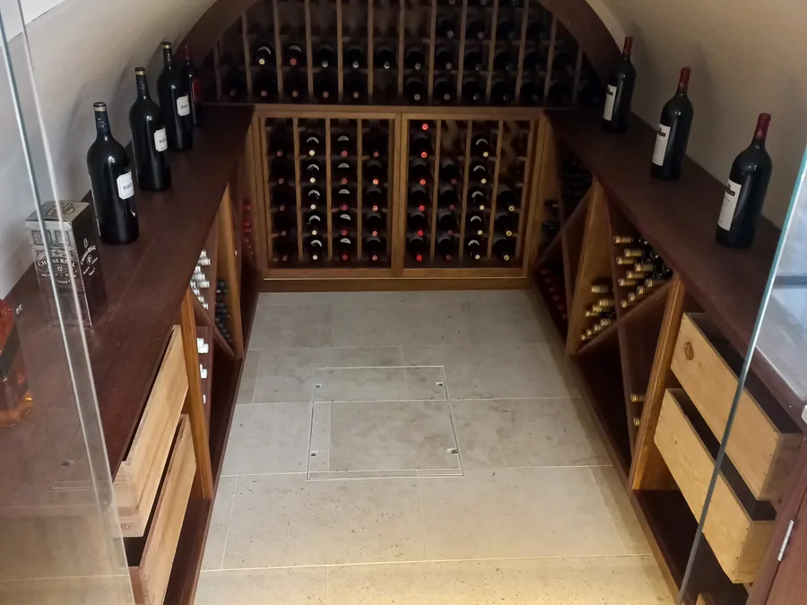 Curved timber wine cellar joinery with fitted shelving